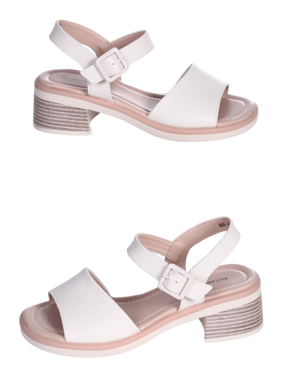 Ежедневни дамски сандали на ток от естествена кожа в бяло 4AF-26032 white (25082)