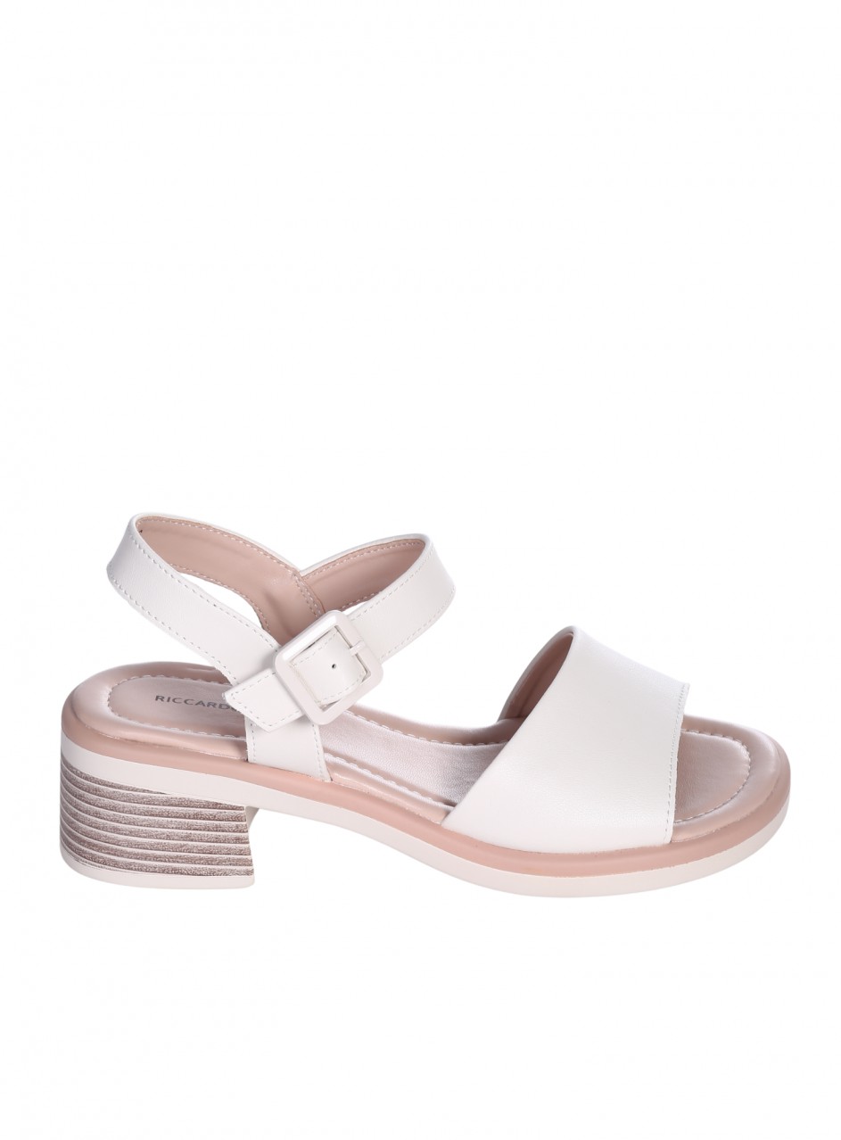 Ежедневни дамски сандали на ток от естествена кожа в бяло 4AF-26032 white (25082)