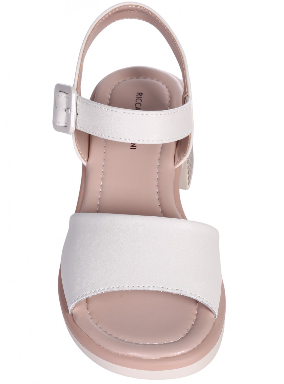 Ежедневни дамски сандали на ток от естествена кожа в бяло 4AF-26032 white (25082)