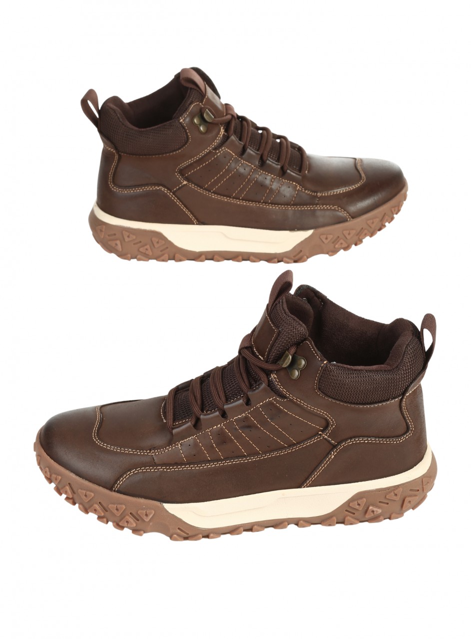 Ежедневни мъжки боти от естествена кожа и текстил 6AF-25628 coffee