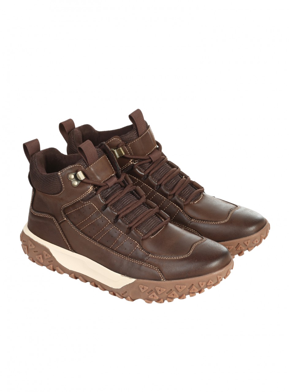 Ежедневни мъжки боти от естествена кожа и текстил 6AF-25628 coffee