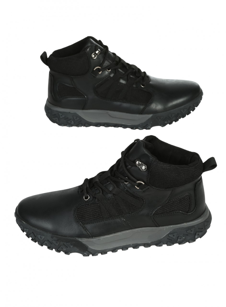 Ежедневни мъжки боти от естествена кожа и текстил  6AF-25633 black