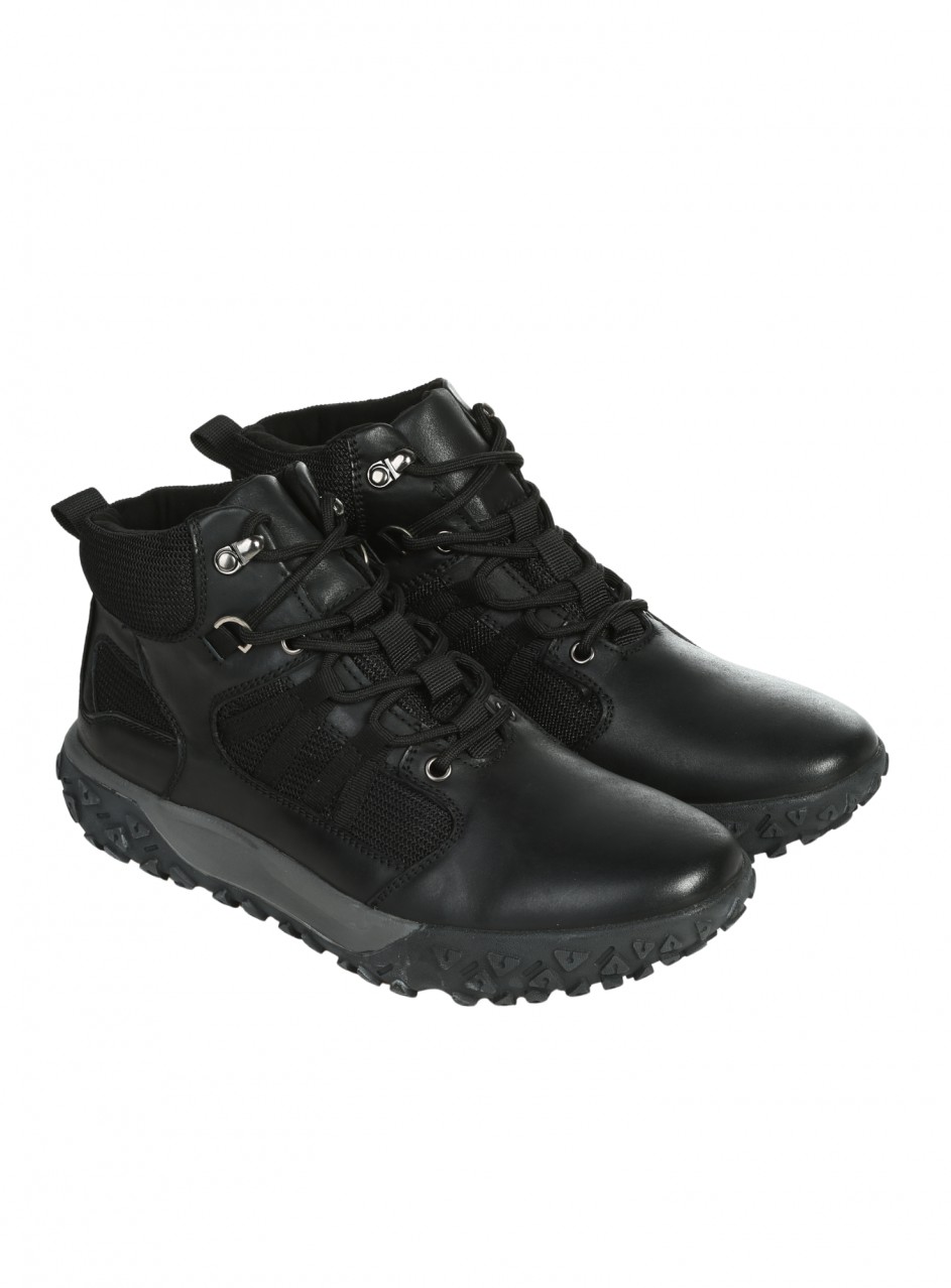 Ежедневни мъжки боти от естествена кожа и текстил  6AF-25633 black