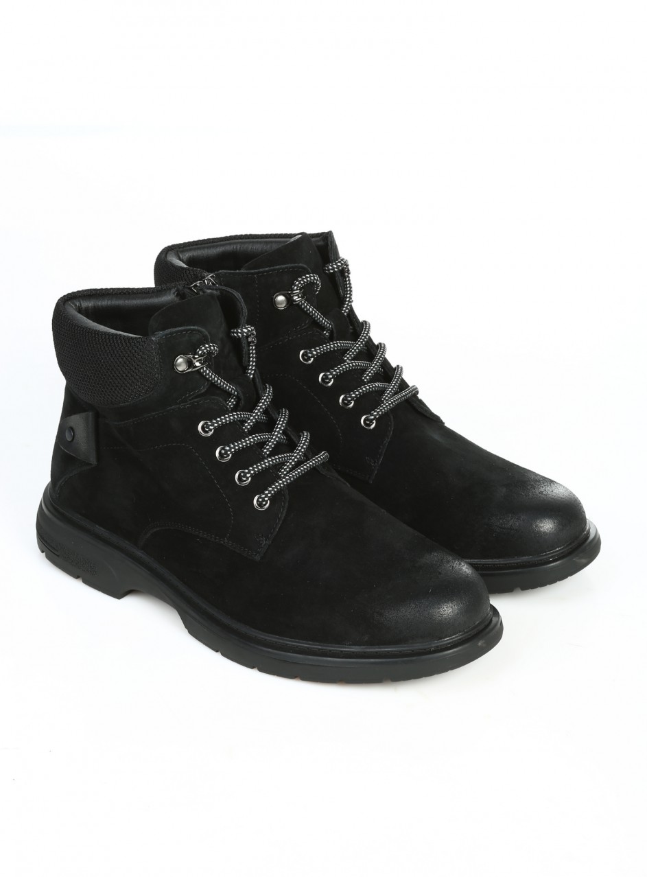 Ежедневни мъжки боти от набук и текстил 6AF-25631 black