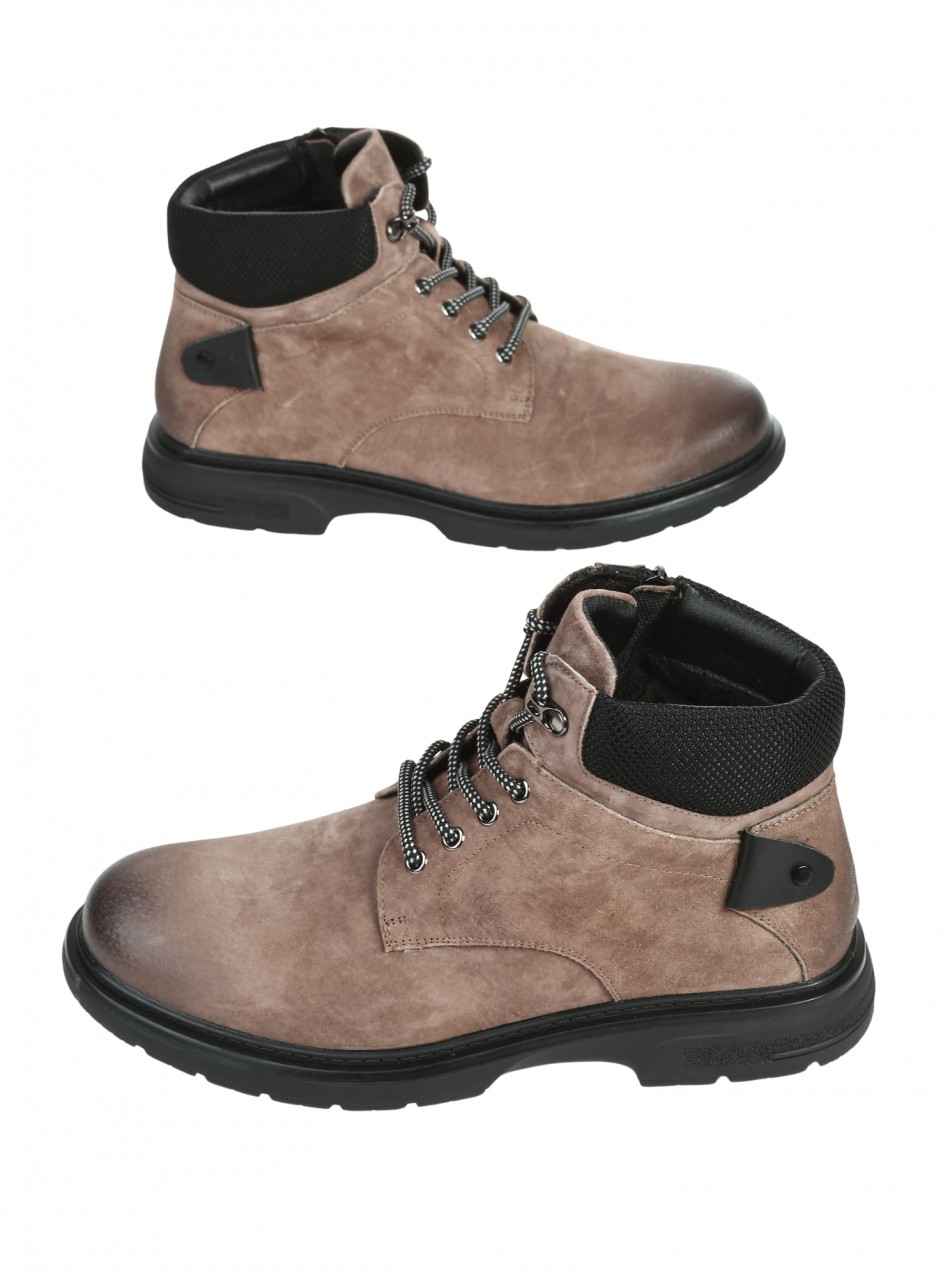 Ежедневни мъжки боти от набук и текстил 6AF-25631 taupe