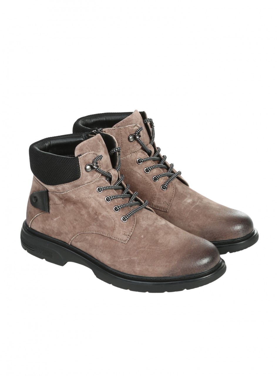 Ежедневни мъжки боти от набук и текстил 6AF-25631 taupe