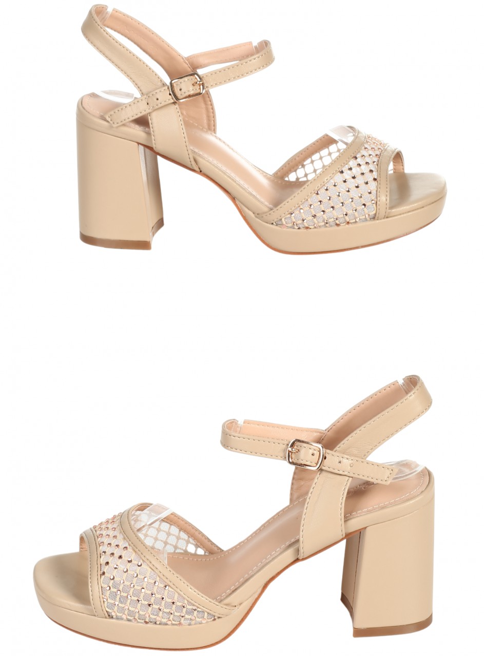 Ежедневни дамски сандали на ток от еко кожа 4C-26077 beige