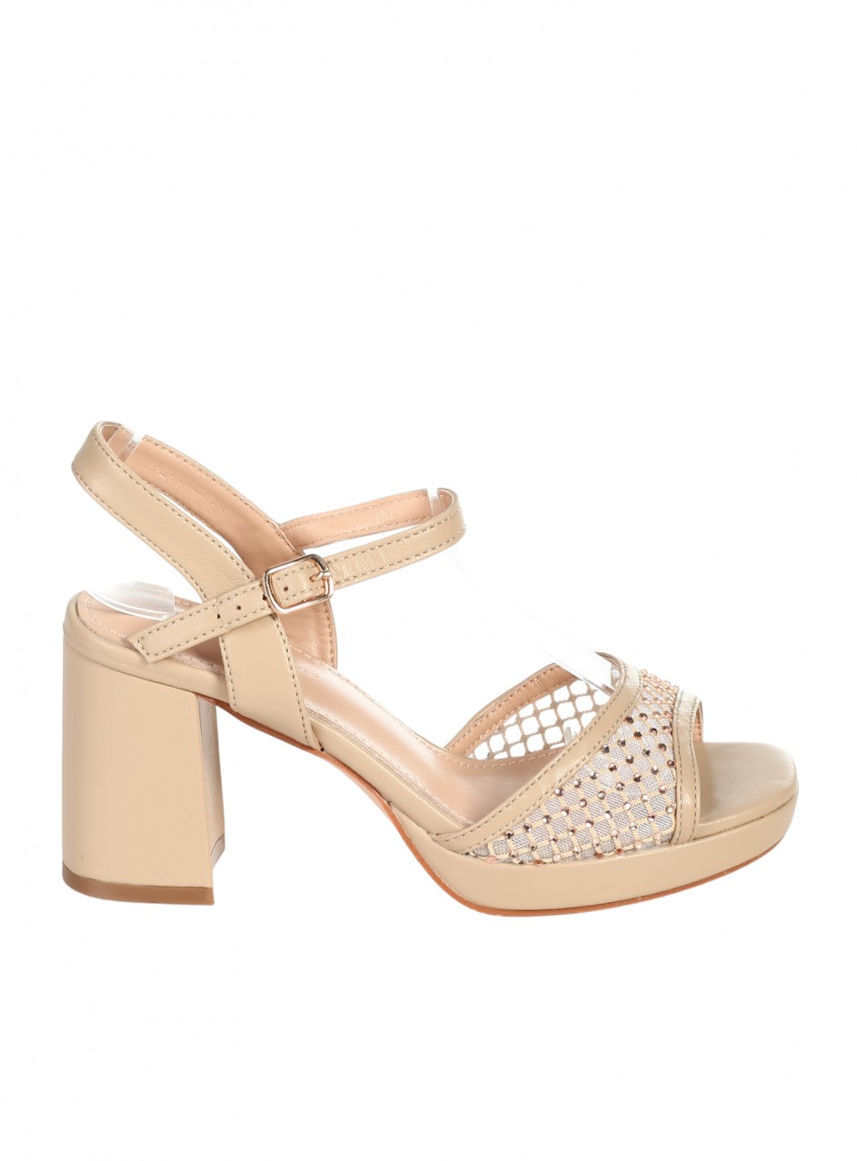 Ежедневни дамски сандали на ток от еко кожа 4C-26077 beige