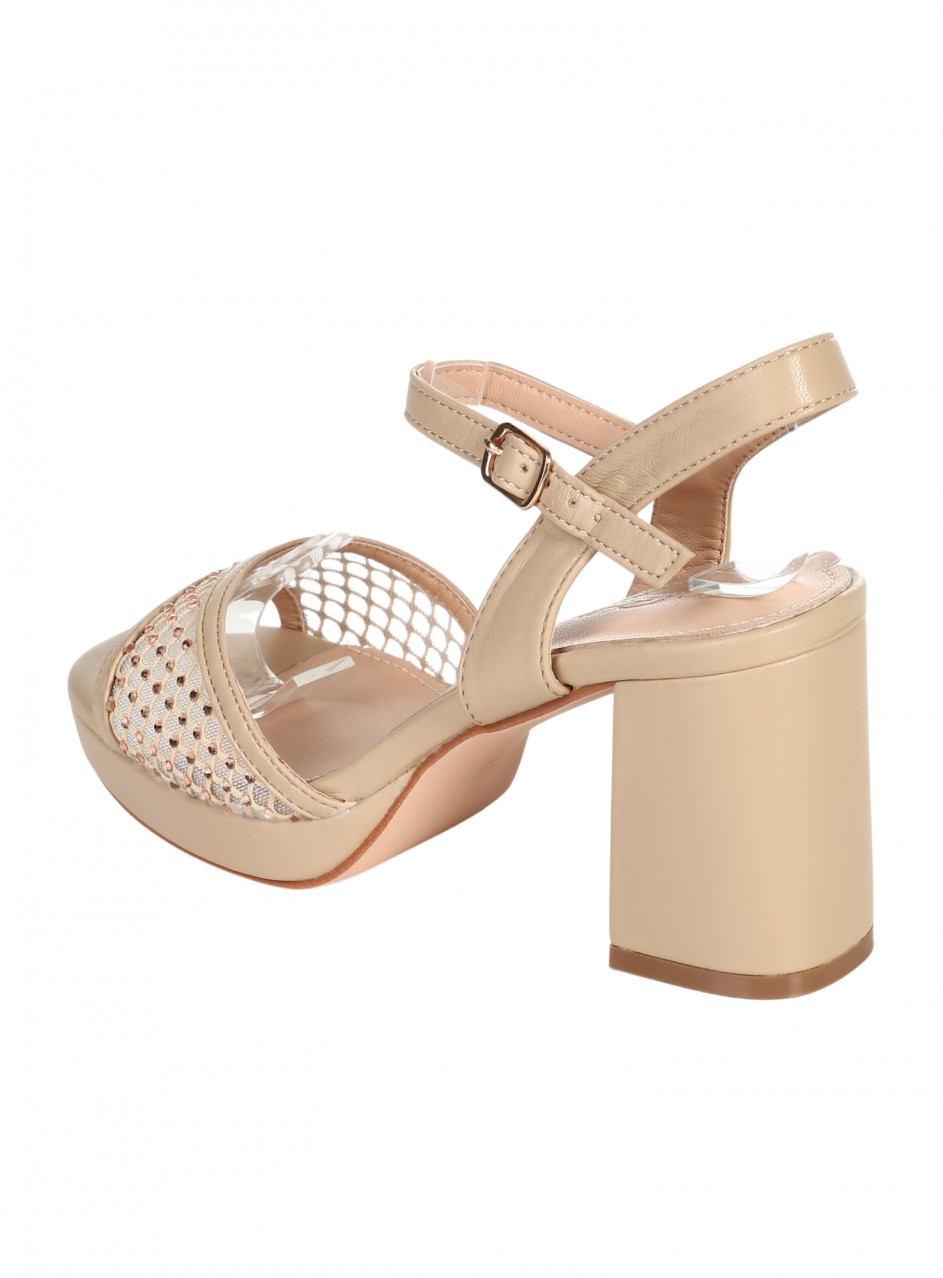 Ежедневни дамски сандали на ток от еко кожа 4C-26077 beige