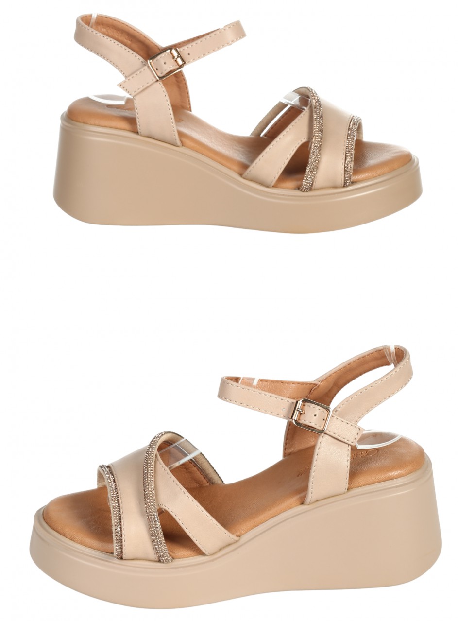 Ежедневни дамски сандали на платформа от еко кожа  4C-26081 beige