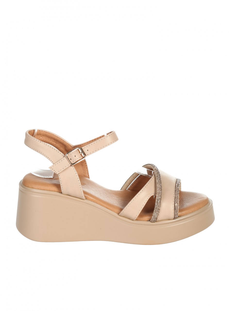 Ежедневни дамски сандали на платформа от еко кожа  4C-26081 beige