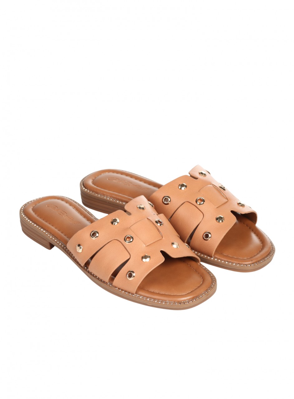 Ежедневни дамски чехли от еко кожа в черно 5C-26083 beige