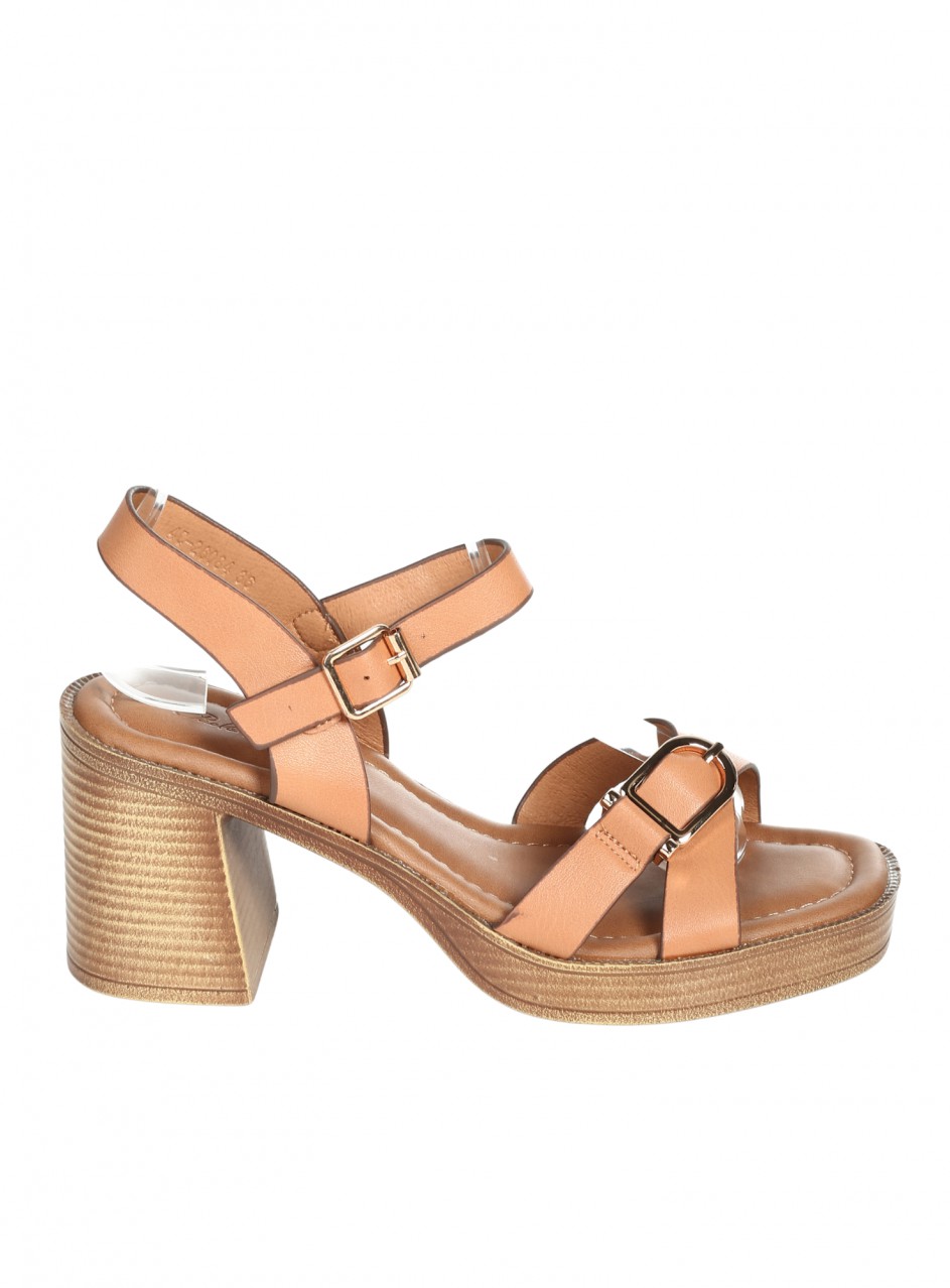 Ежедневни дамски сандали на ток от еко кожа 4C-26084 beige