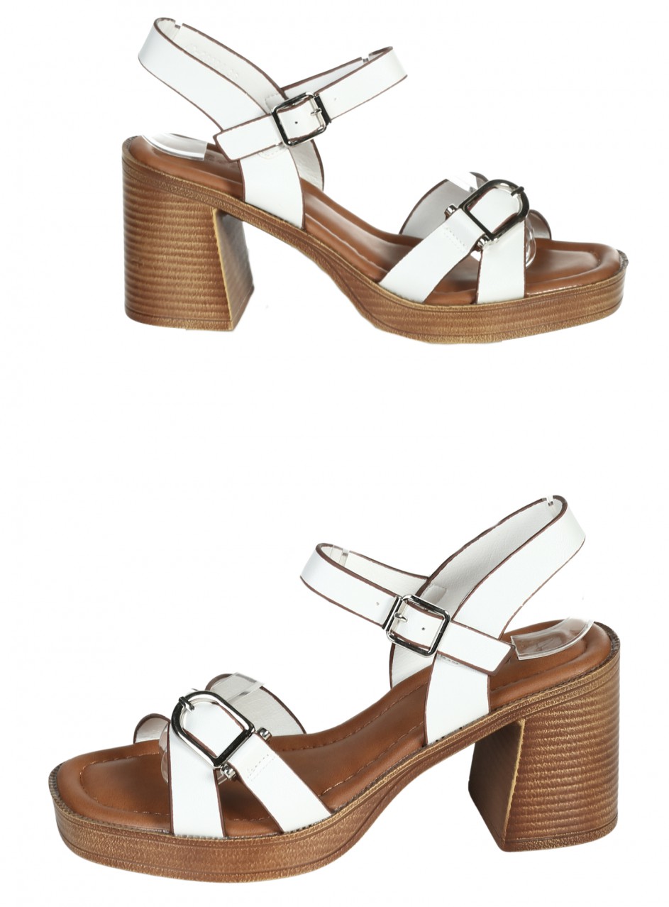 Ежедневни дамски сандали на ток от еко кожа  4C-26084 white