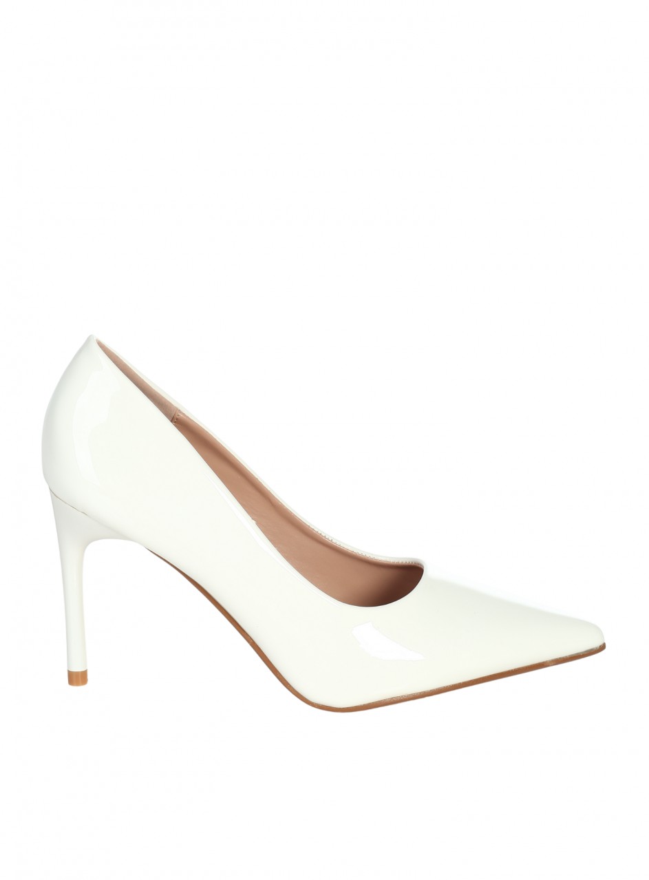 Елегантни дамски обувки, на висок ток в бяло 3M-26052 white