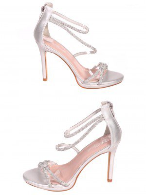 Елегантни дамски сандали на висок ток в сребристо 4M-26036 silver (24043)(23021)(25031)