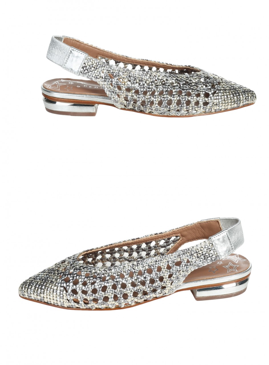 Eжедневни дамски обувки от естествена кожа, с перфорации, в сребристо 14551 multi metal