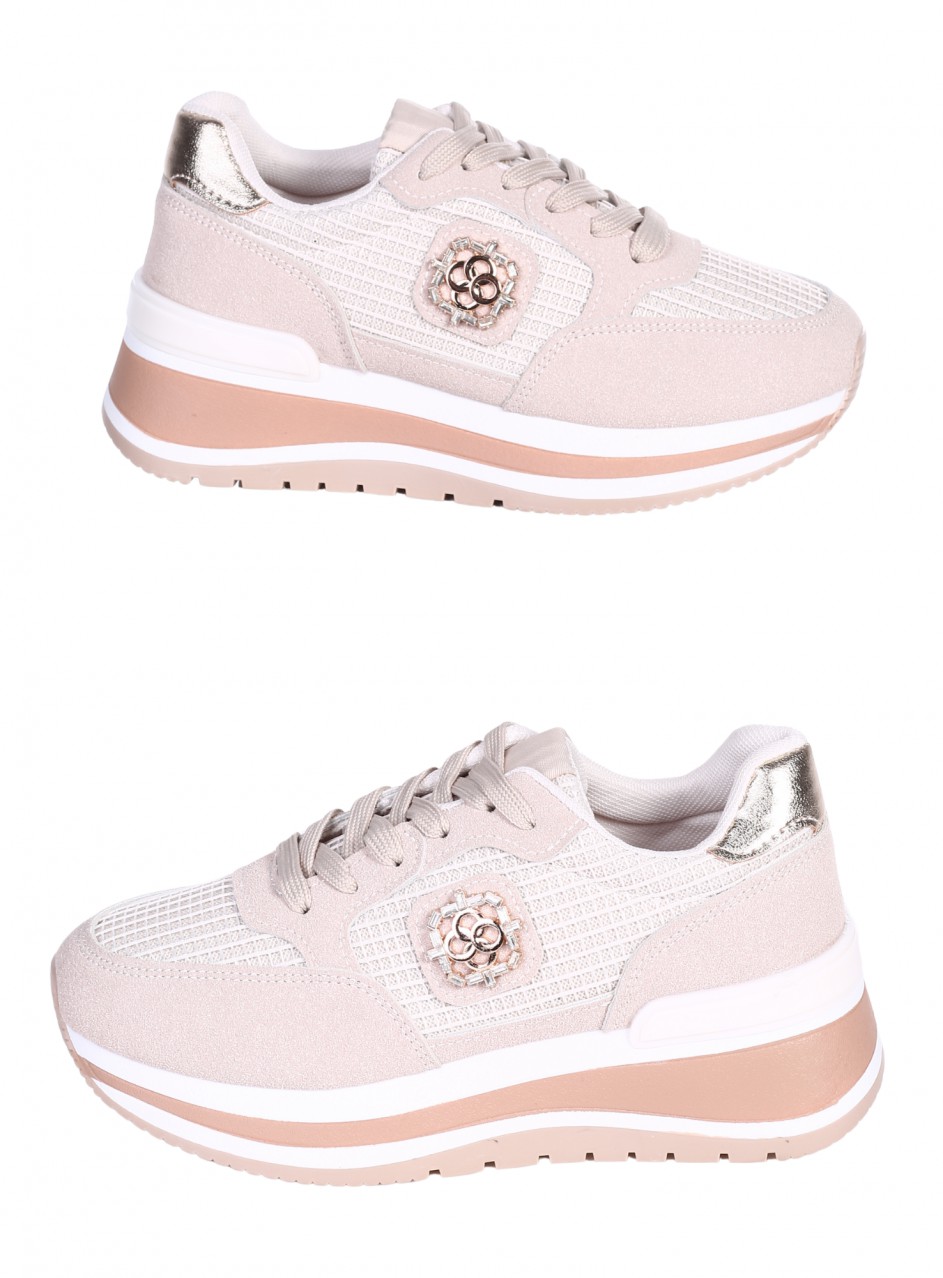 Ежедневни дамски обувки в бежов цвят 3U-26065 beige