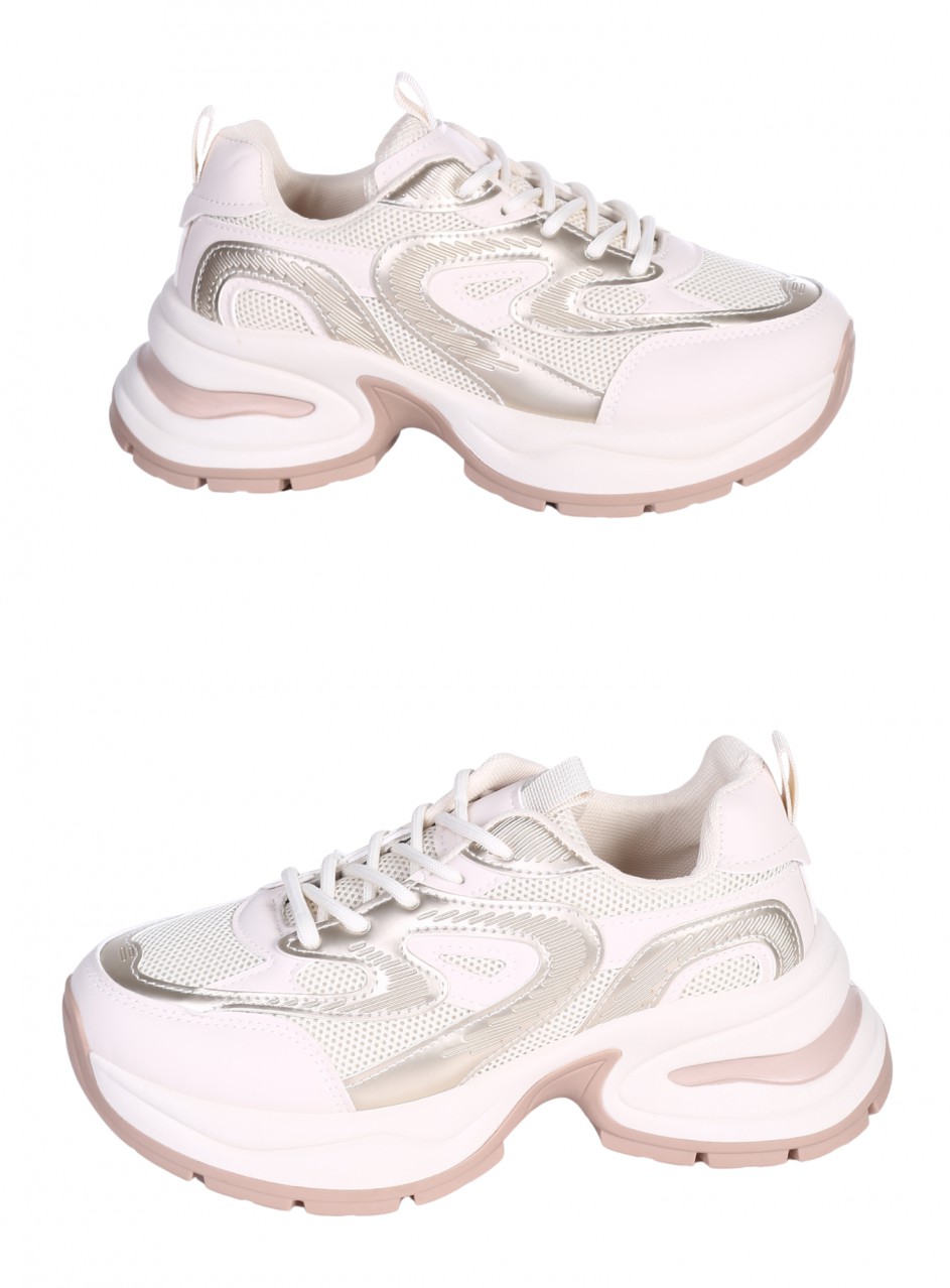 Ежедневни дамски обувки в бежов/златист цвят 3U-26066 beige