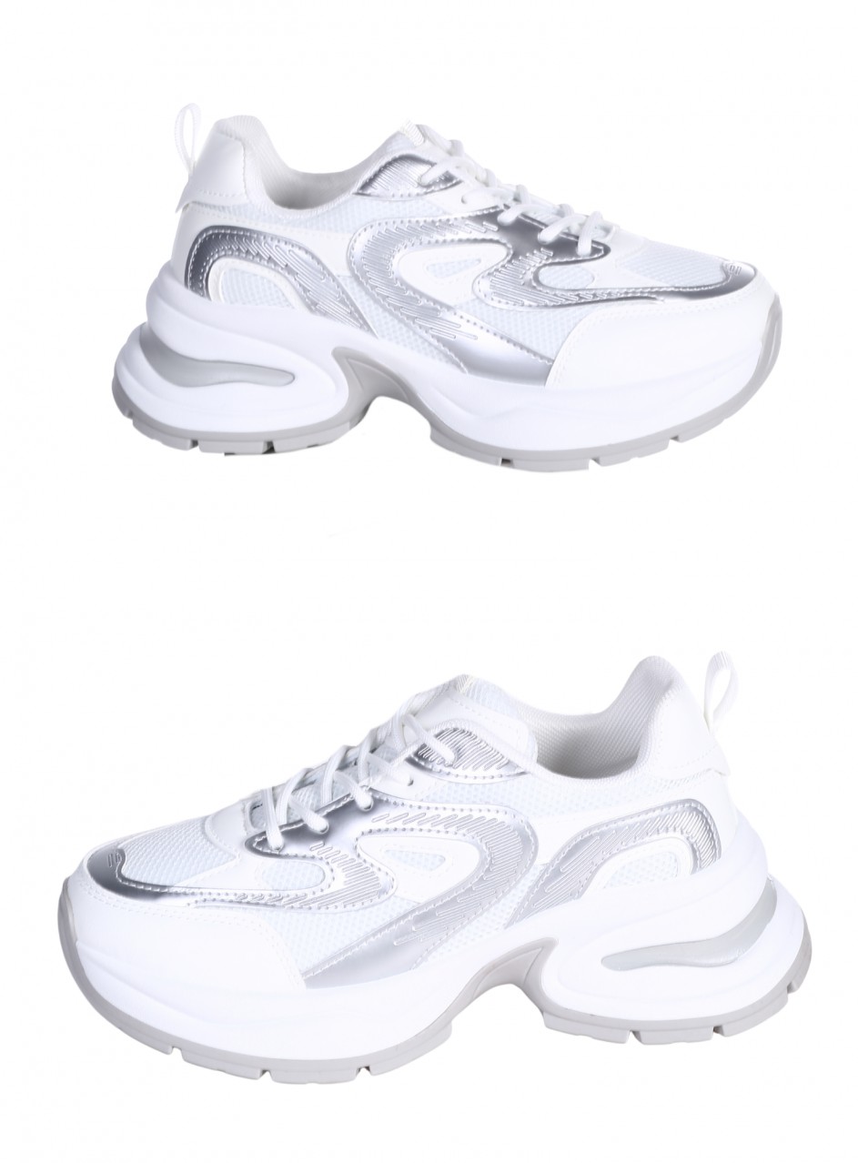 Ежедневни дамски обувки в бял/сребрист цвят 3U-26066 white