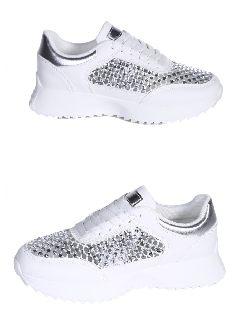 Ежедневни дамски обувки в бял/сребрист цвят 3U-26069 white