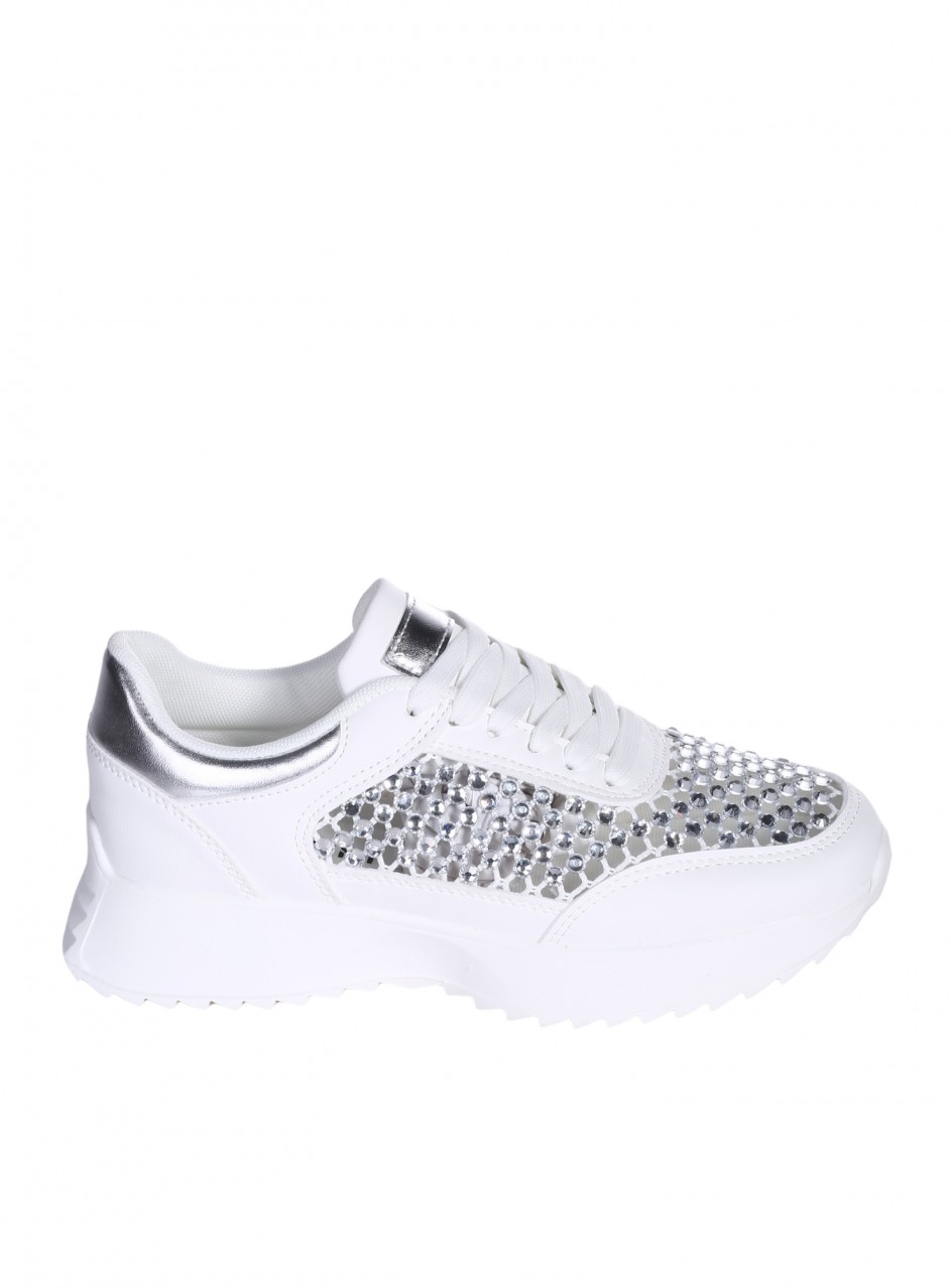 Ежедневни дамски обувки в бял/сребрист цвят 3U-26069 white