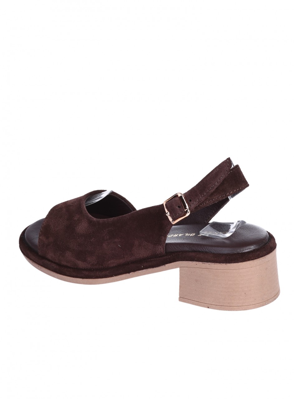 Ежедневни дамски сандали на ток от естествен велур в кафяв цвят 4AT-26253 brown