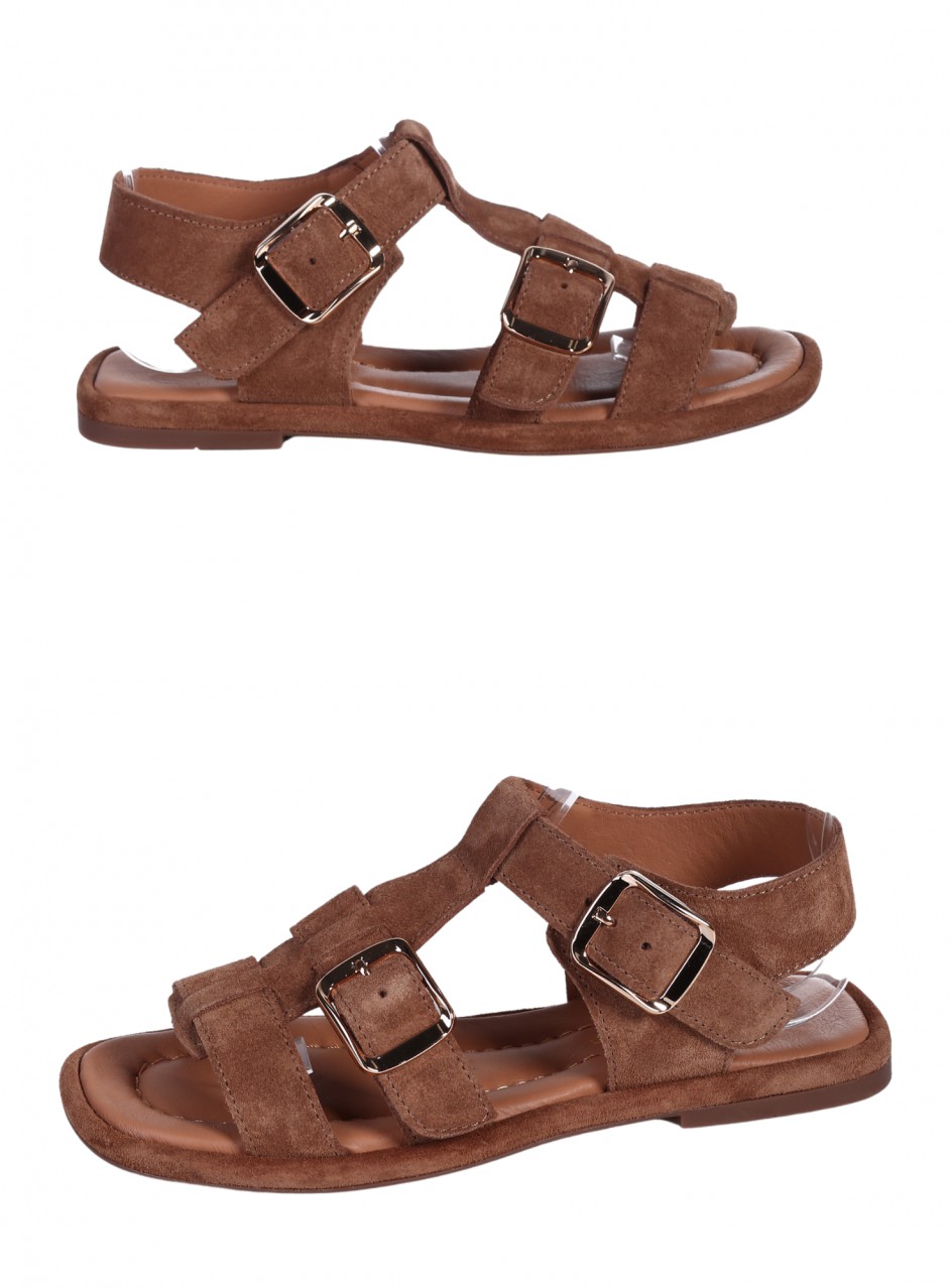 Ежедневни дамски сандали от естествен велур в кафяво 4AT-26259 tan