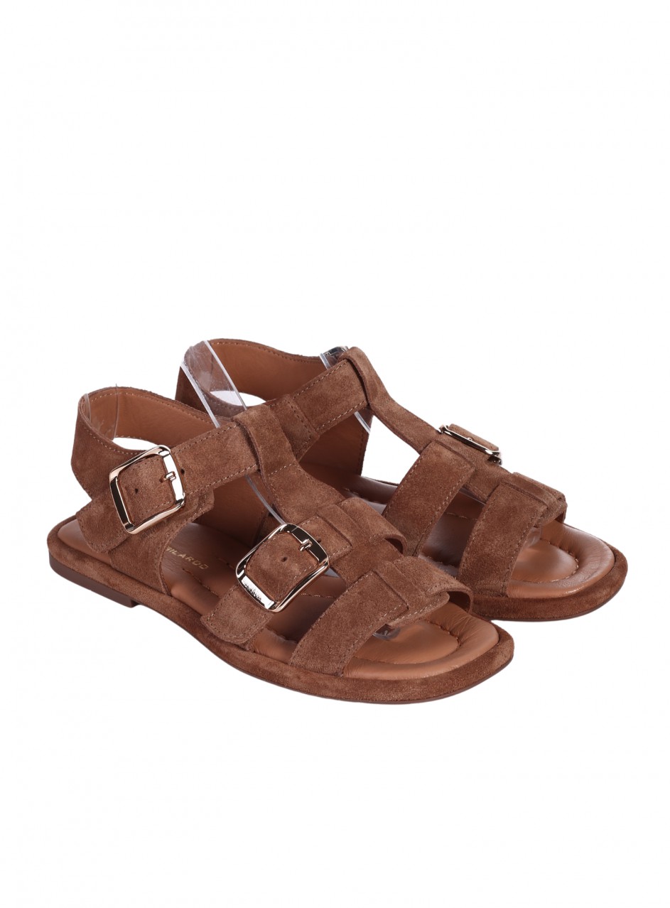 Ежедневни дамски сандали от естествен велур в кафяво 4AT-26259 tan