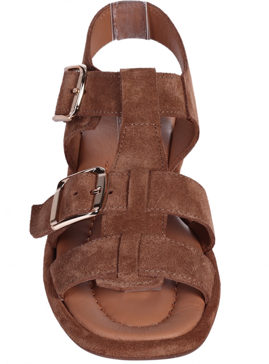 Ежедневни дамски сандали от естествен велур в кафяво 4AT-26259 tan