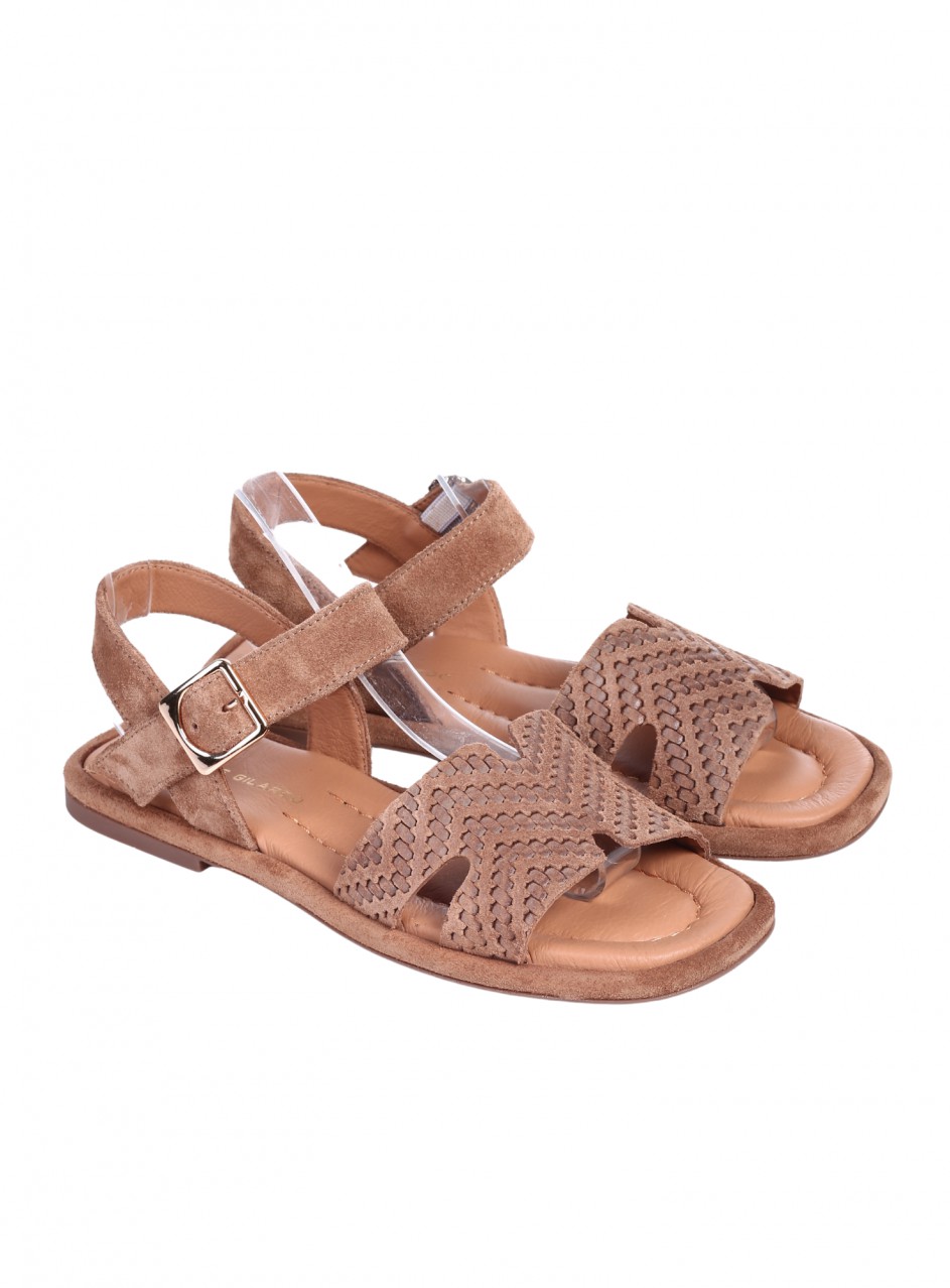 Ежедневни дамски сандали от естествен велур в бежово 4AT-26261 tan (25334)