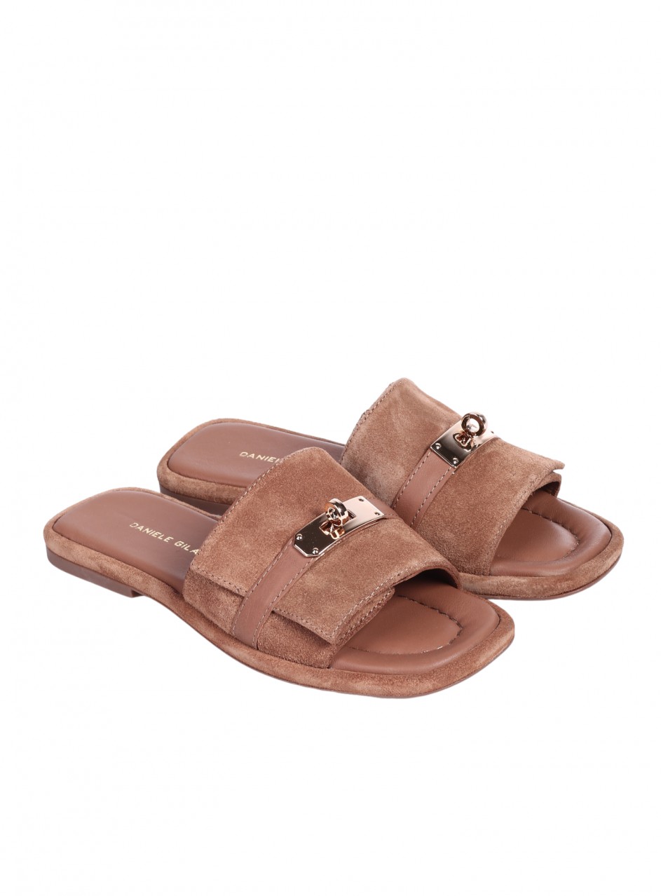 Ежедневни дамски чехли от естествен велур в бежово 5AT-26262 tan