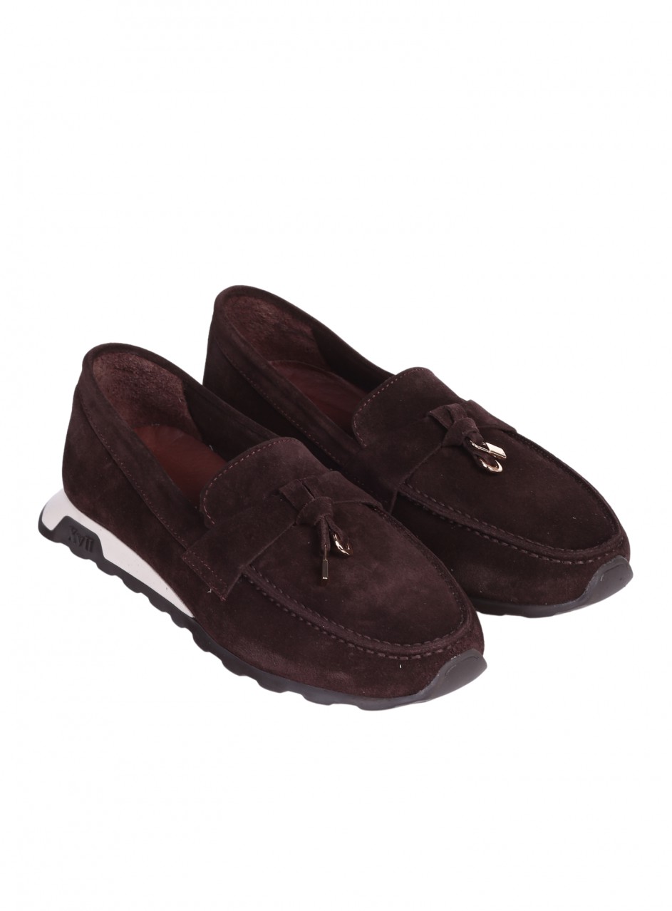 Ежедневни дамски обувки от естествен велур  в кафяво 3AT-26273 brown