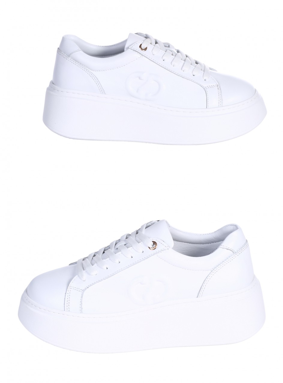 Ежедневни дамски обувки, тип кец, от естествена кожа в бяло 3AT-26274 white