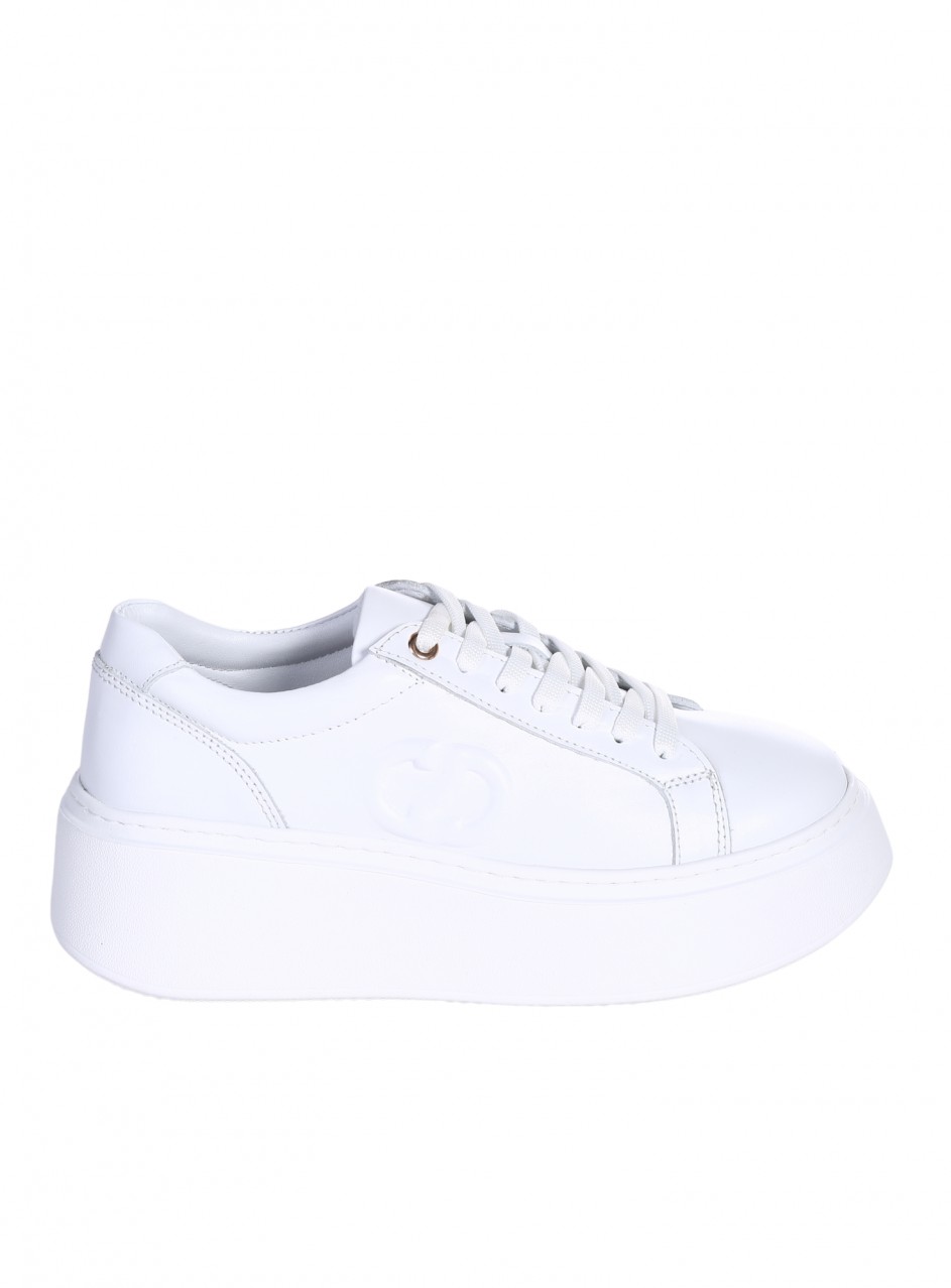 Ежедневни дамски обувки, тип кец, от естествена кожа в бяло 3AT-26274 white