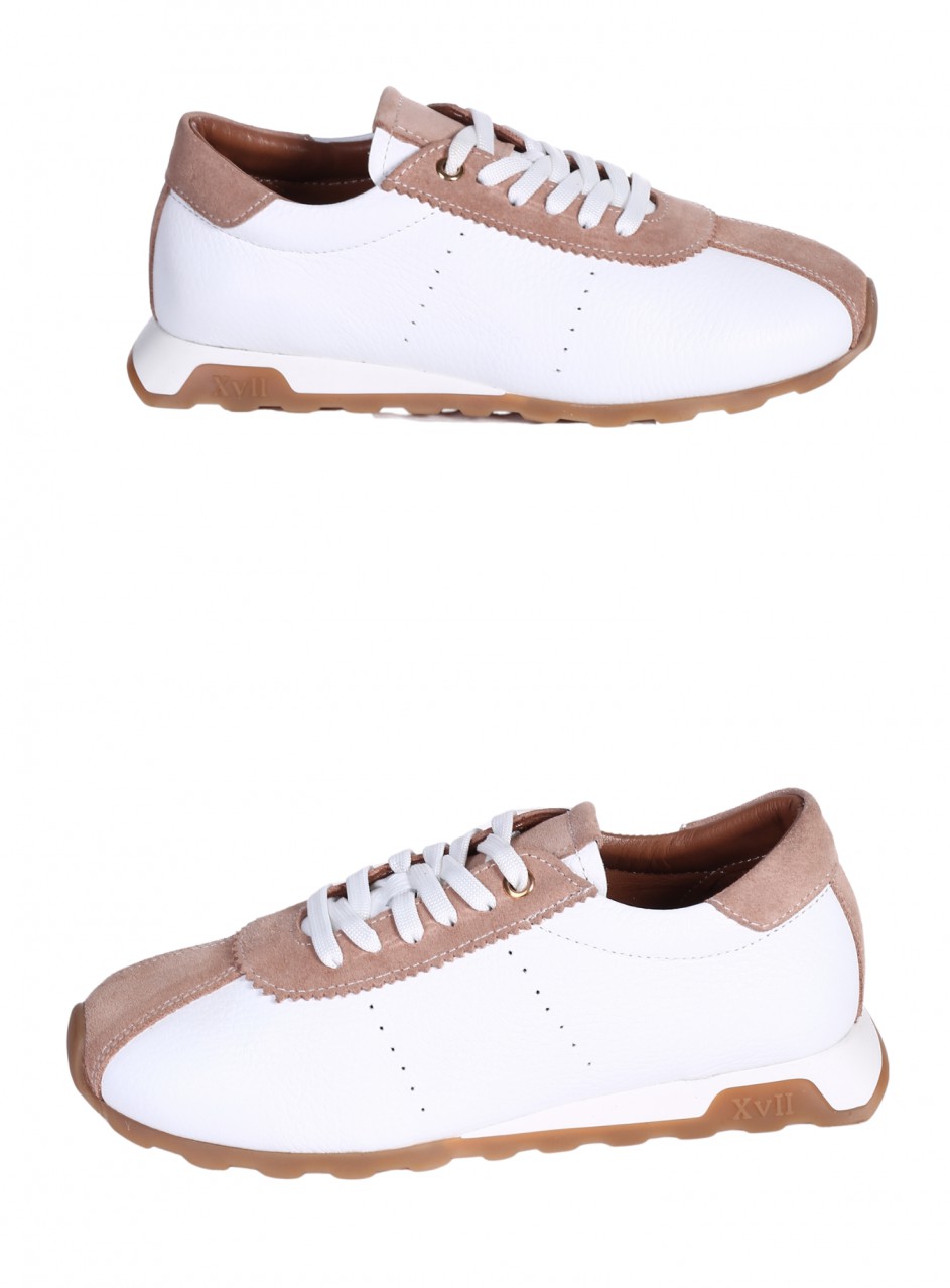 Ежедневни дамски обувки, тип кец, от естествена кожа в бял цвят 3AT-26275 white