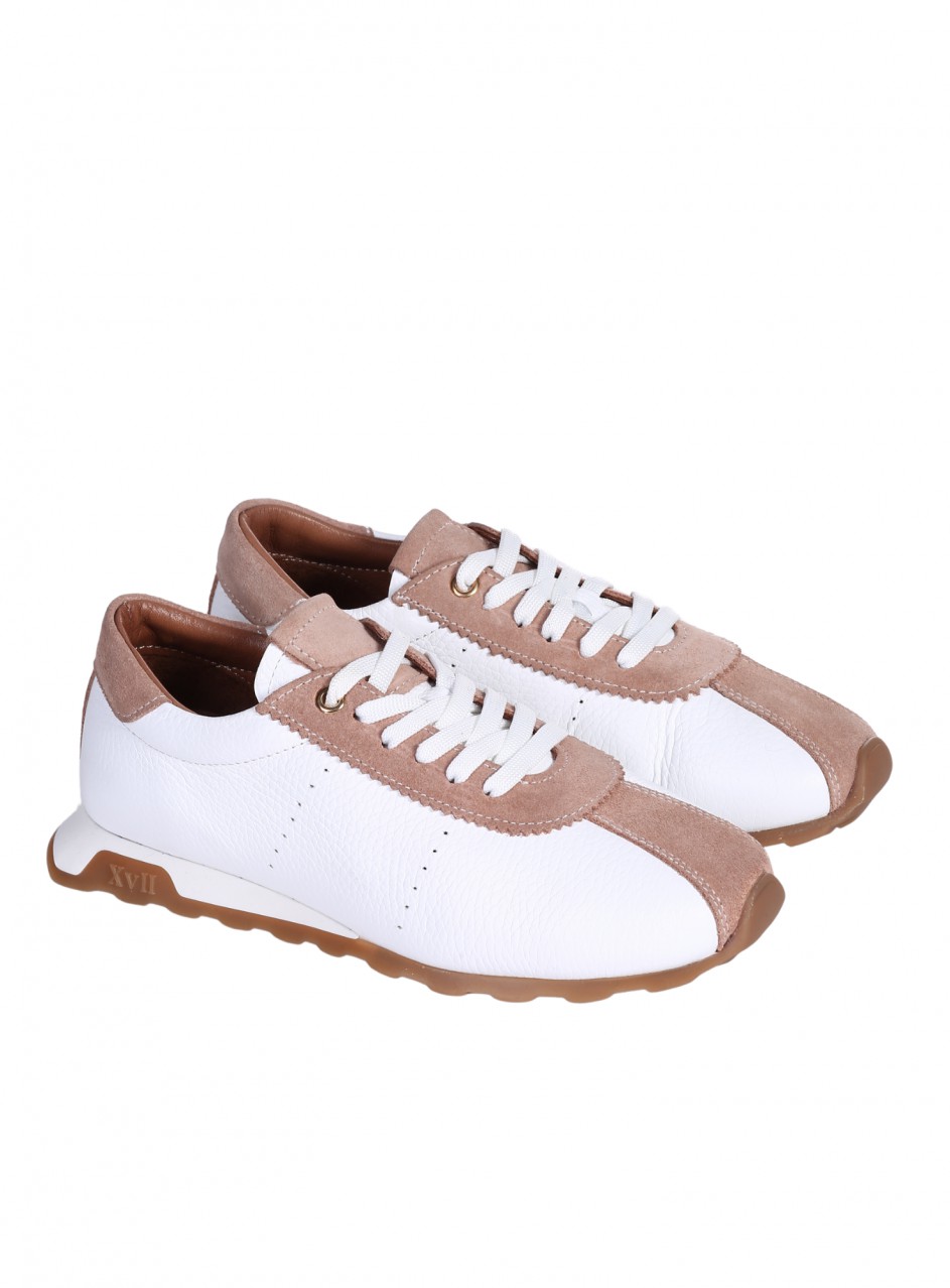 Ежедневни дамски обувки, тип кец, от естествена кожа в бял цвят 3AT-26275 white