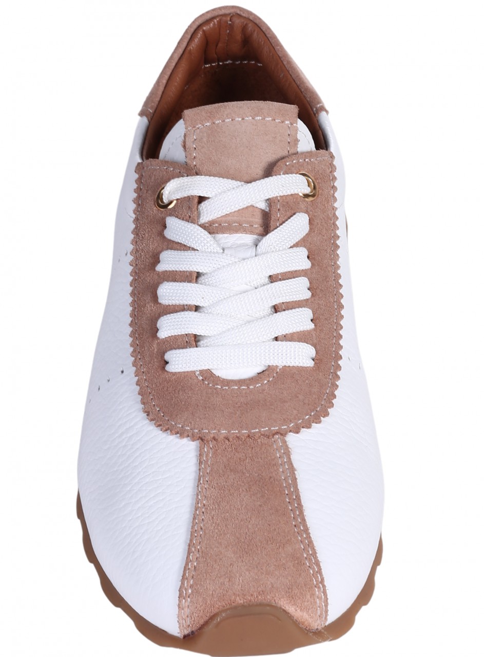 Ежедневни дамски обувки, тип кец, от естествена кожа в бял цвят 3AT-26275 white