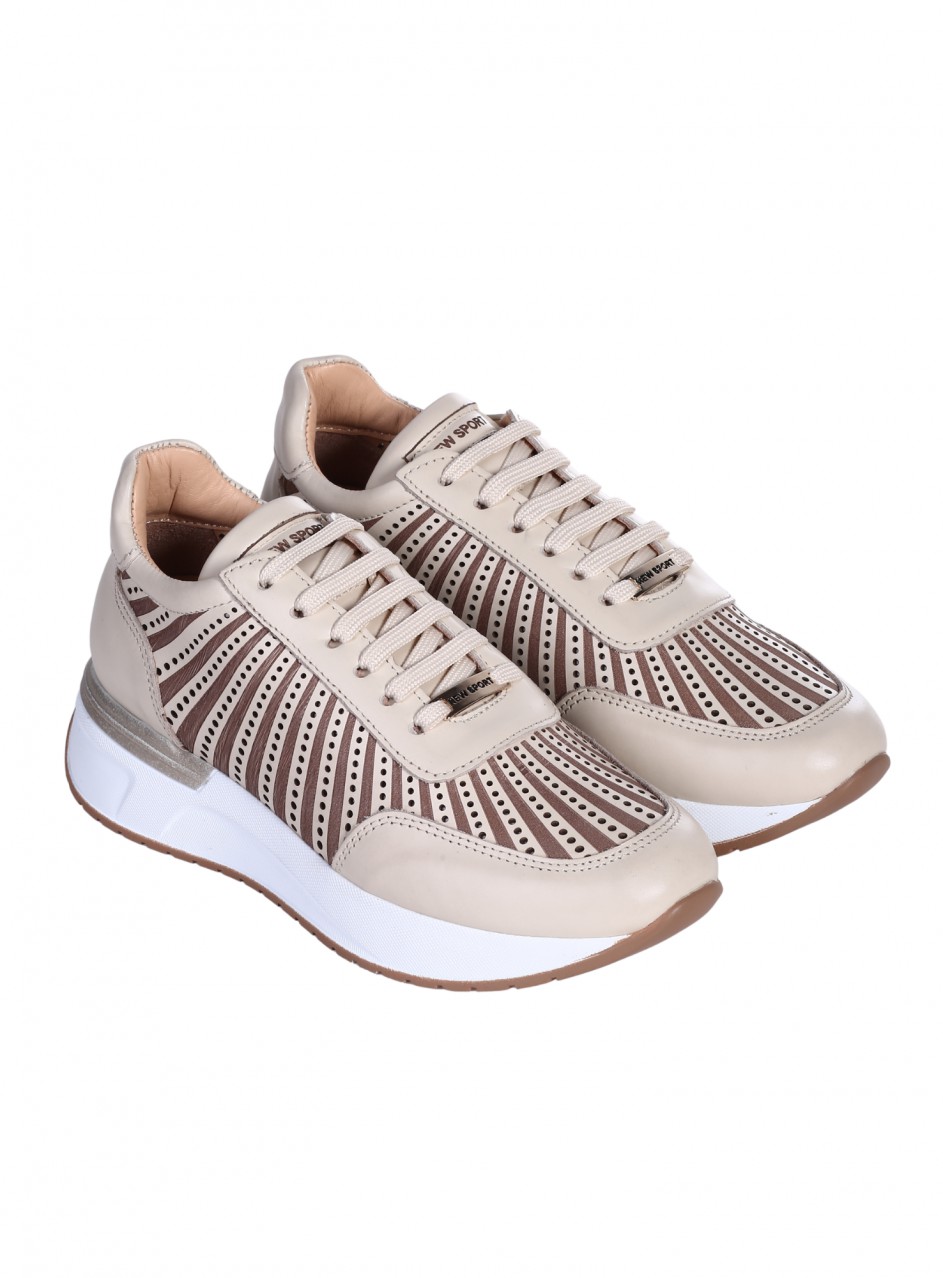 Ежедневни дамски обувки от естествена кожа с перфорации 3AT-26312 beige