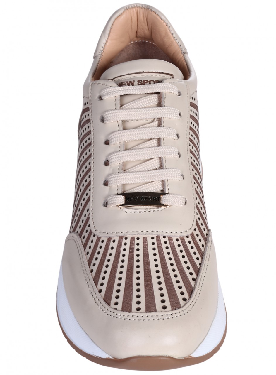 Ежедневни дамски обувки от естествена кожа с перфорации 3AT-26312 beige