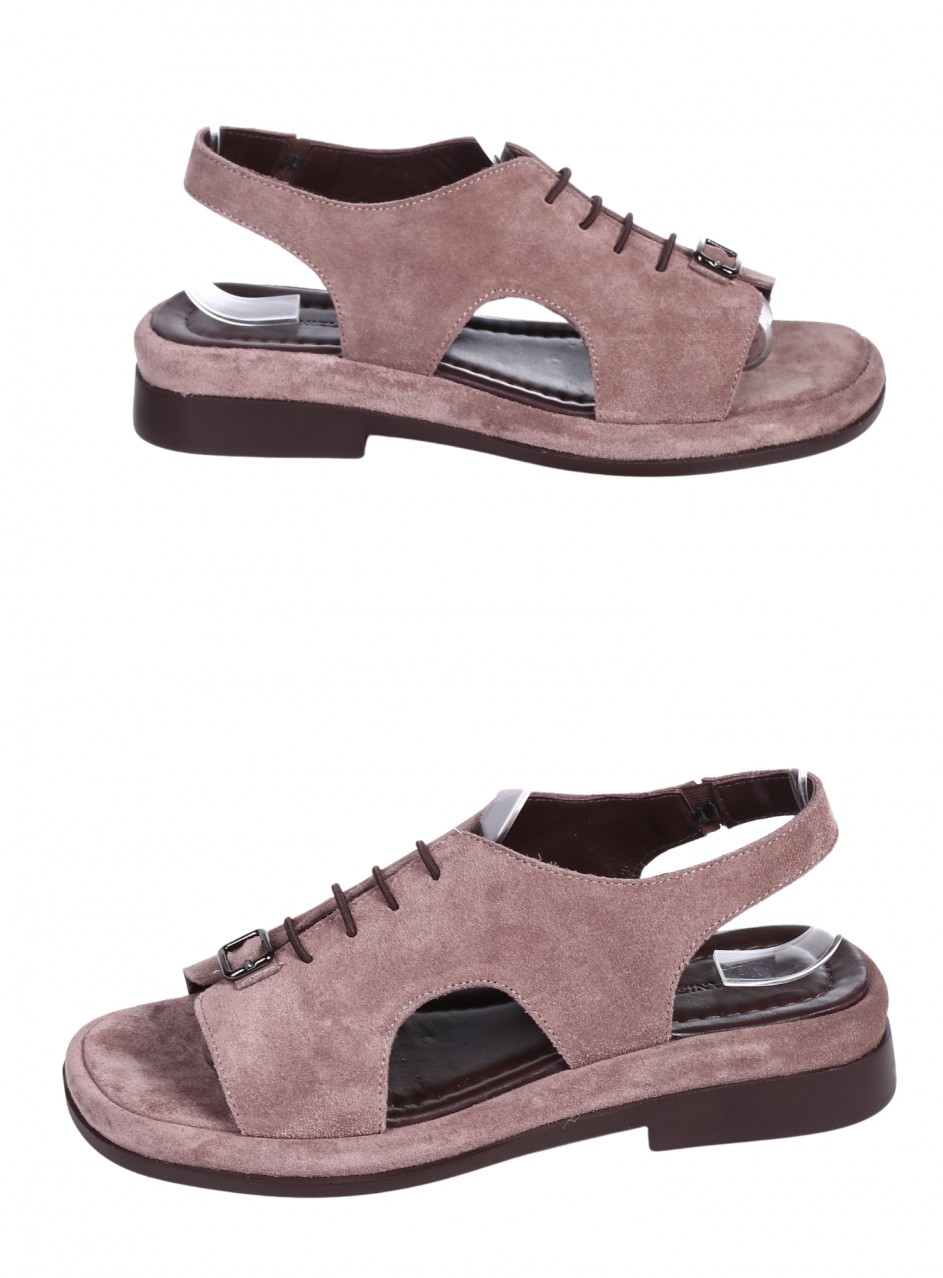 Ежедневни дамски сандали от естествен велур в кафяво 4AT-26230 taupe su