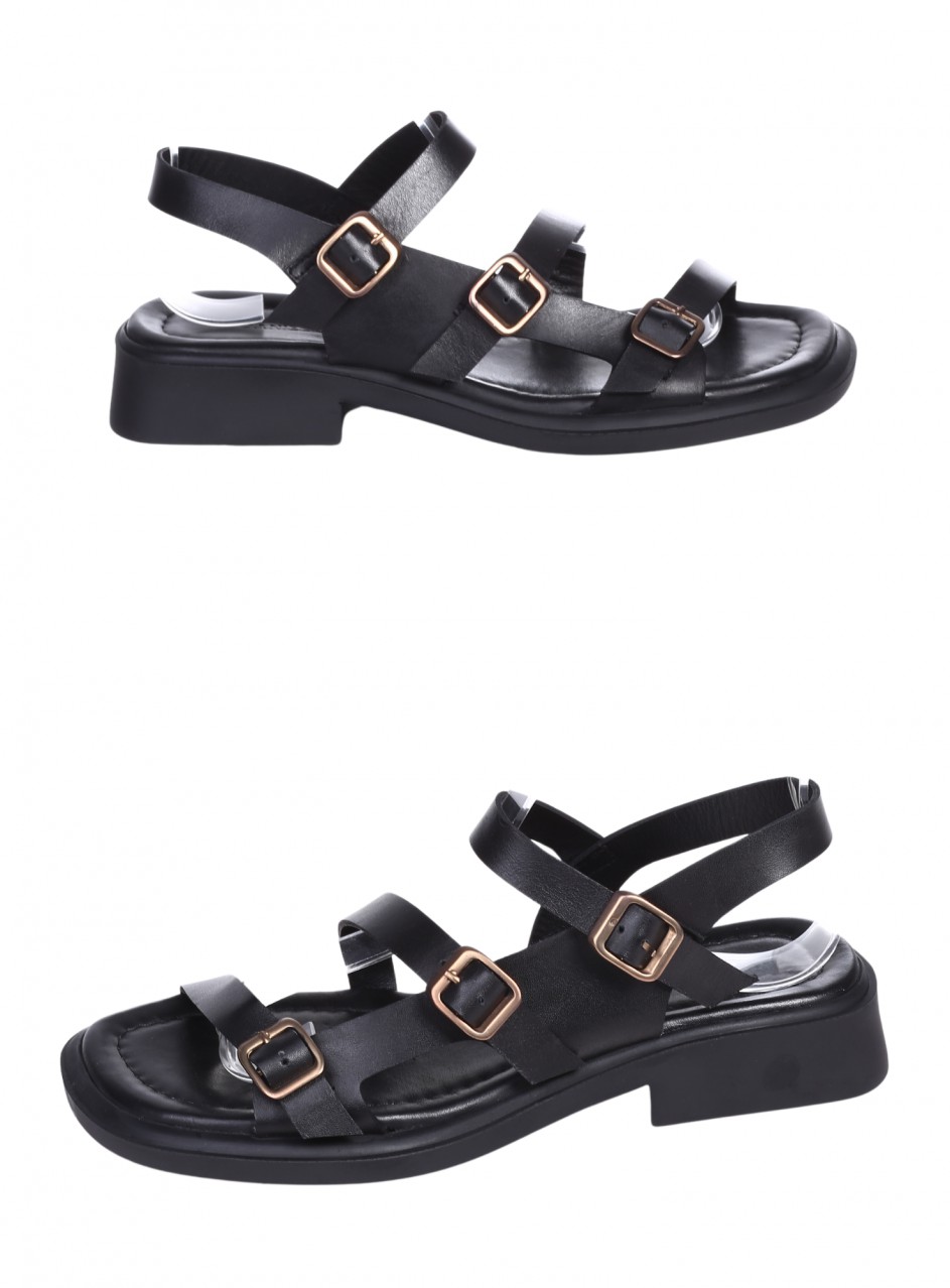 Ежедневни дамски сандали от естествена кожа, с регулируеми каишки в черно 4AT-26235 black
