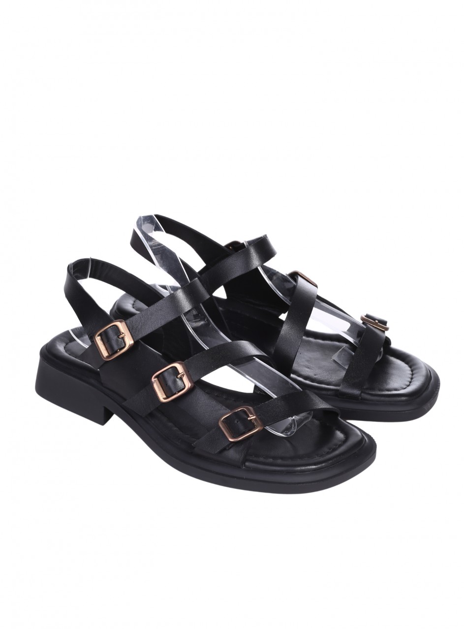Ежедневни дамски сандали от естествена кожа, с регулируеми каишки в черно 4AT-26235 black