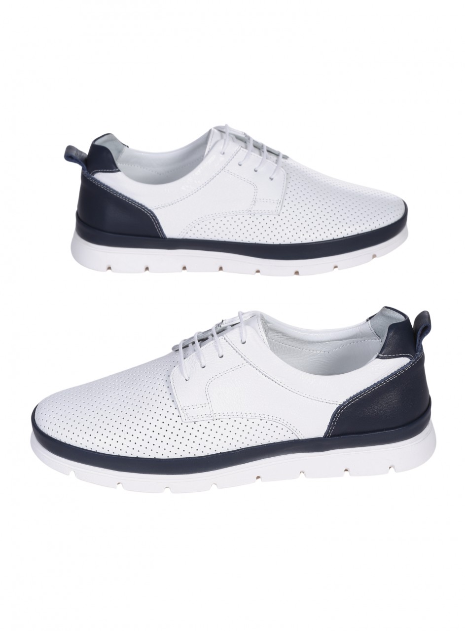 Ежедневни мъжки обувки от естествена кожа, с перфорации в бяло 7AT-26317 white