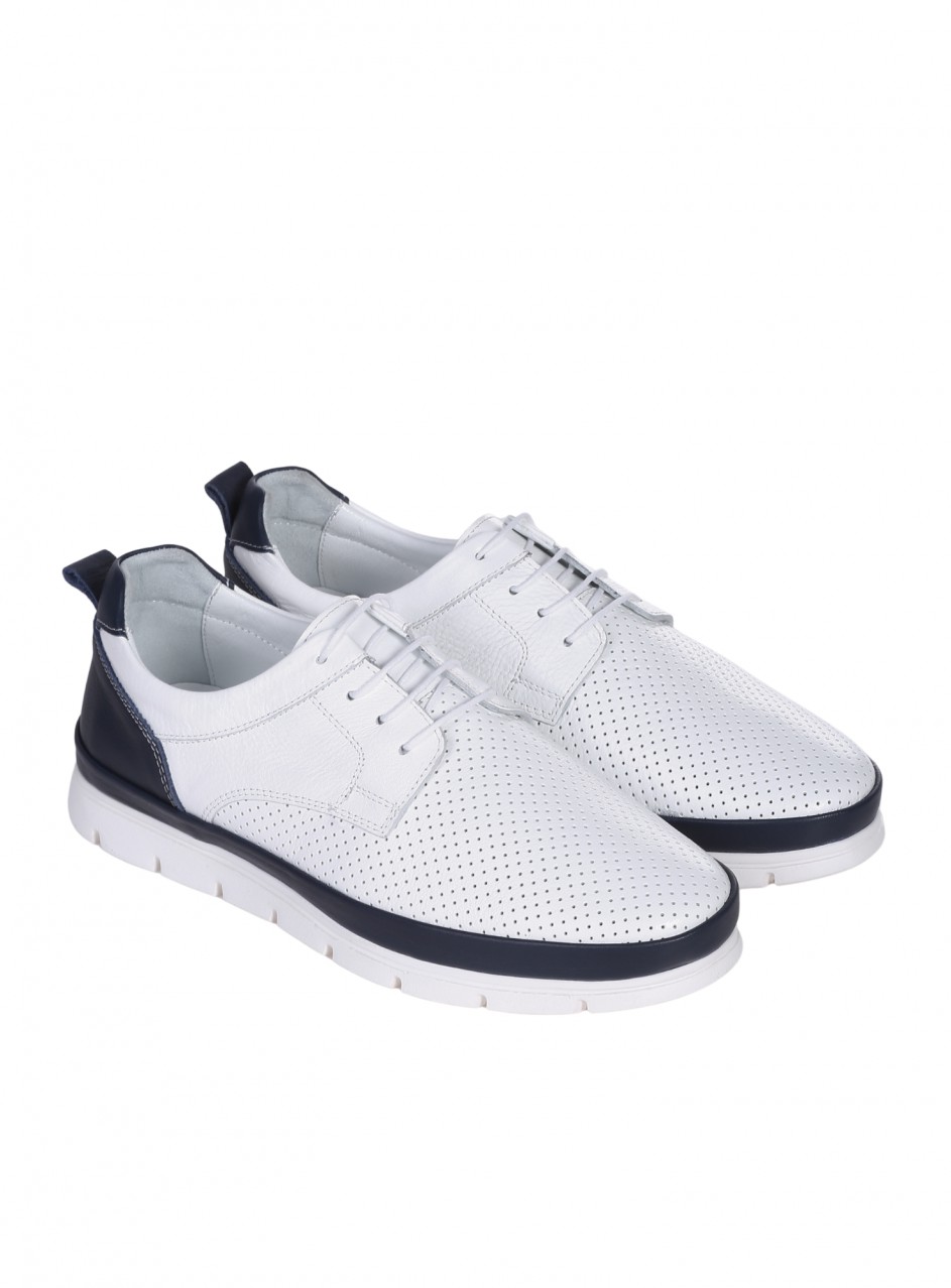 Ежедневни мъжки обувки от естествена кожа, с перфорации в бяло 7AT-26317 white