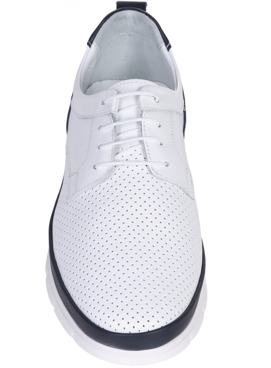 Ежедневни мъжки обувки от естествена кожа, с перфорации в бяло 7AT-26317 white