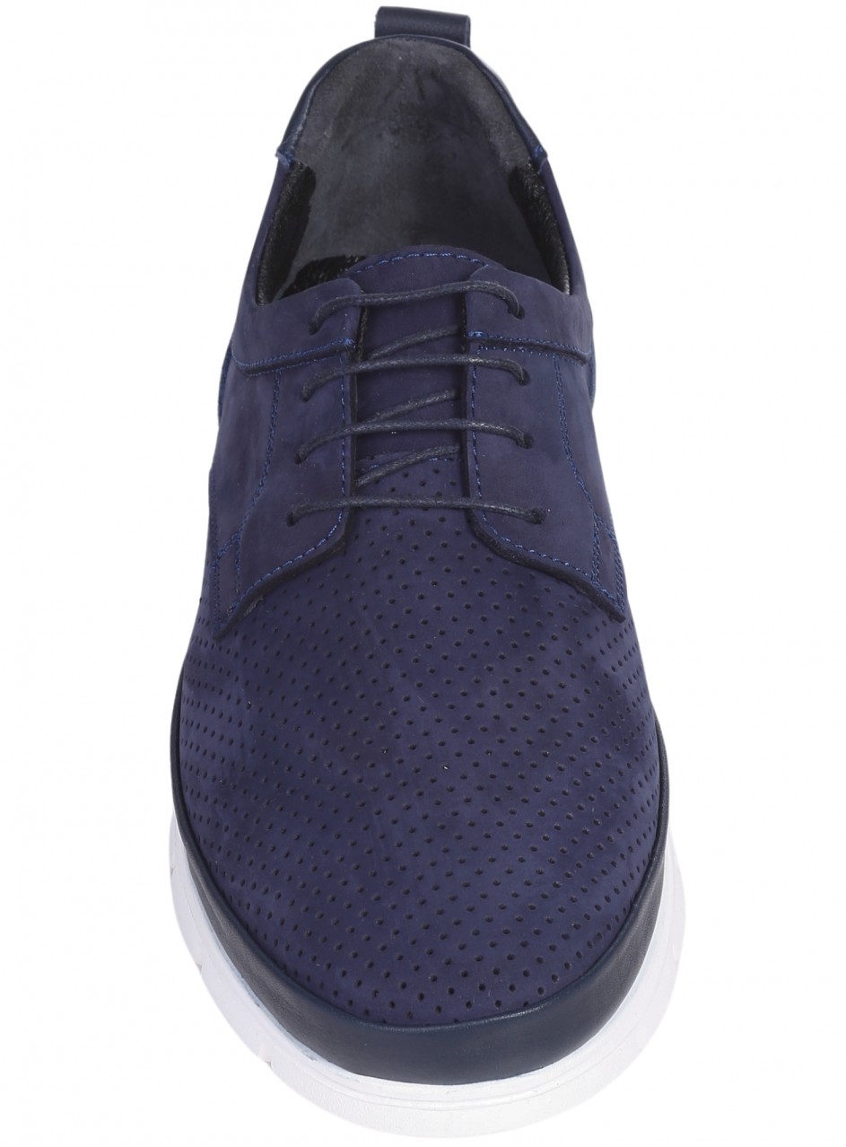 Ежедневни мъжки обувки от естествен велур и естествена кожа, с перфорации в синьо 7AT-26317 navy