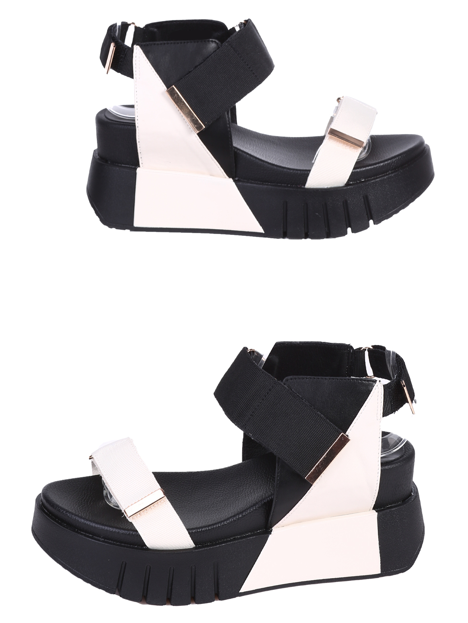 Ежедневни дамски сандали, на платформа, в бял/черен цвят 4H-26089 (25149) white