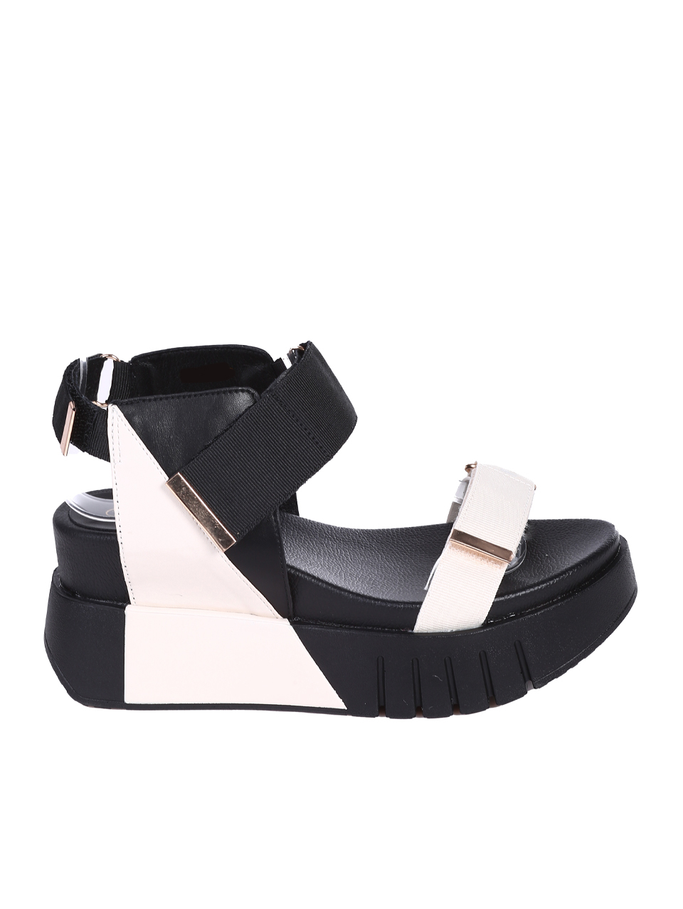 Ежедневни дамски сандали, на платформа, в бял/черен цвят 4H-26089 (25149) white