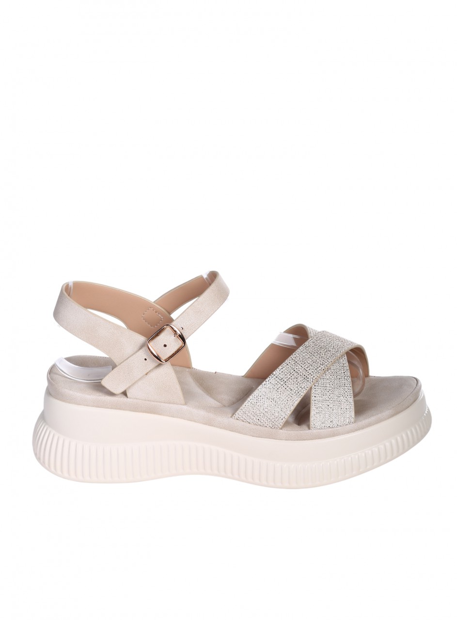 Ежедневни дамски сандали на платформа в бежов/златист цвят 4H-26094 beige